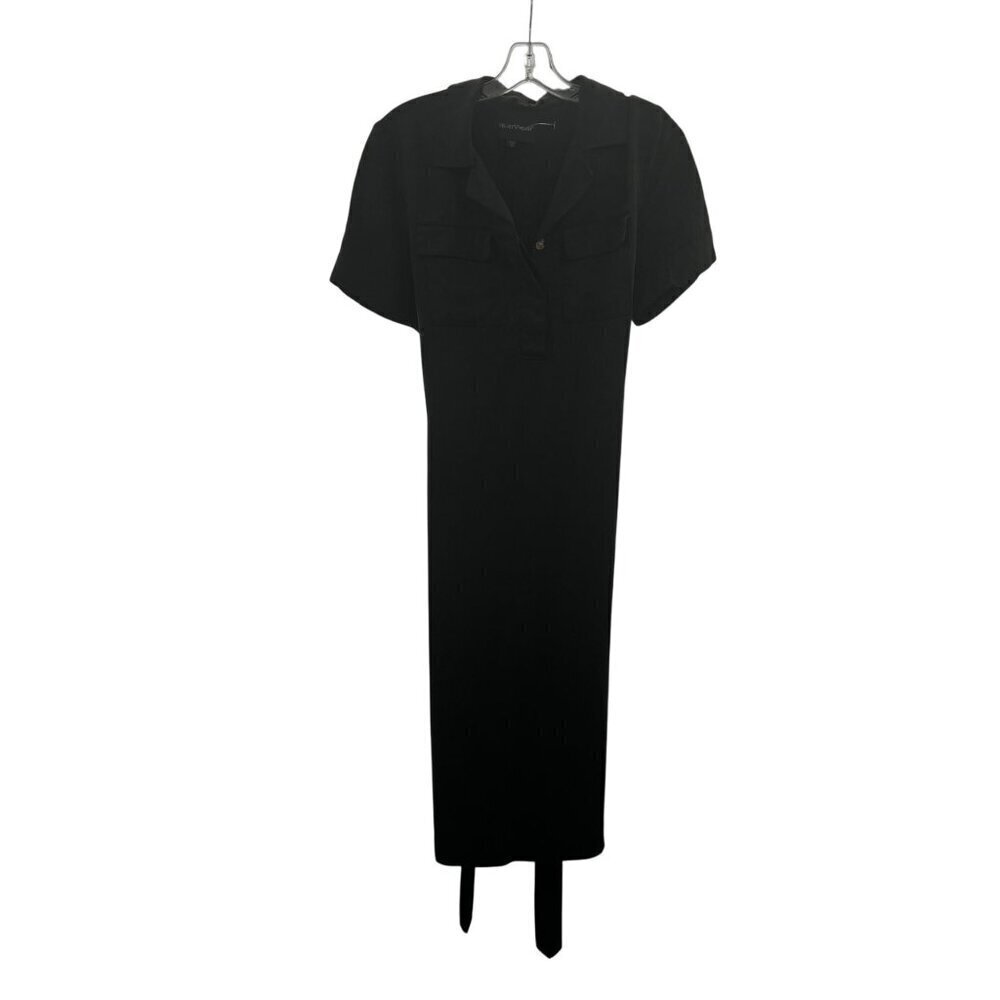 Velvet Heart Belted Shift Dress Midi Short Sleeve Black Size Small